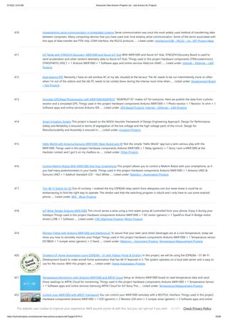 9/19/23, 9:53 AM Advanced View Arduino Projects List - Use Arduino for Projects
https://duino4projects.com/advanced-view-arduino-projects-list/?page31074=3 32/69
410. Implementing serial communication in embedded systems Serial communication was once the most widely used method of transferring data
between computers. Many computing devices that you have used over time employ serial communication. Some of the terms associated with
this type of data transfer are FTDI chip, COM interface, the RS232 protocol,…... Listed under: Interfacing(USB – RS232 – I2c -ISP) Project Ideas
411. IoT Node with STM32F4 Discovery, MKR1000 and Azure IoT Hub With MKR1000 and Azure IoT Hub, STM32F4 Discovery Board is used to
send acceleration and other random telemetry data to Azure IoT Hub. Things used in this project Hardware components STMicroelectronics
STM32F407G-DISC1 × 1 Arduino MKR1000 × 1 Software apps and online services AdaCore GNAT…... Listed under: Internet – Ethernet – LAN
Projects
412. Dual sharing RTC Necessity I have an old window AC at my lab, situated at the terrace. The AC needs to be run intermittently more so often
when I’m out of the station and the lab PC needs to be cooled down during the intense noon time when…... Listed under: Development Board
– Kits Projects
413. Simulate GPS/Read Photoresistor with MKR1000/ADAFRUIT "ADAFRUIT IO" makes IoT for everyone. Here we publish the data from a photo-
resistor and a simulated GPS. Things used in this project Hardware components Arduino MKR1000 × 1 Photo resistor × 1 Resistor 1k ohm × 1
Software apps and online services Arduino IDE…... Listed under: GPS Based Projects, Internet – Ethernet – LAN Projects
414. Smart Irrigation System This project is based on the AEIOU heuristic framework of Design Engineering Approach. Design for Performance,
Safety and Reliability is ensured in terms of segregation of the low voltage and the high voltage parts of the circuit. Design for
Manufacturability and Assembly is ensured in…... Listed under: Irrigation Projects
415. Hello World with Arduino/Genuino MKR1000: Relay Board and AP Not the simple "Hello World" app but a semi-serious play with the
MKR1000. Things used in this project Hardware components Arduino MKR1000 × 1 Relay (generic) × 1 Story I won a MKR1000 at the
Hackster contest and I got it on my mailbox so…... Listed under: Other Projects
416. Control MeArm Robot With MKR1000 And Your Smartphone This project allows you to control a MeArm Robot with your smartphone, as if
you had many potentiometers in your hands. Things used in this project Hardware components Arduino MKR1000 × 1 Arduino UNO &
Genuino UNO × 1 Adafruit Standard LCD - 16x2 White…... Listed under: Robotics – Automation Projects
417. Tiny Wi-Fi Switch for $3 Out of curiosity, I ordered the tiny ESP8266 relay switch from aliexpress.com but never knew it could be so
embarrassing to find the right way to operate. The vendor said that the switching program is inbuilt and I only have to use some android
phone…... Listed under: Wifi - WLan Projects
418. IoT Wine-Tender-Arduino MKR1000! This circuit serves a wine using a mini water pump all controlled from your phone. Enjoy it during your
holidays! Things used in this project Hardware components Arduino MKR1000 × 1 DC motor (generic) × 1 SparkFun Dual H-Bridge motor
drivers L298 × 1 Software…... Listed under: CNC Machines Projects, Motor Projects
419. Monitor fridge with Arduino MKR1000 and thethings.iO To assure that your beer (and other) beverages are at a cool temperature, today we
show you how to remotely monitor your fridge! Things used in this project Hardware components Arduino MKR1000 × 1 Temperature sensor
DS18B20 × 1 Jumper wires (generic) × 3 Hand…... Listed under: Metering – Instrument Projects, Temperature Measurement Projects
420. Smallest IoT Home Automation using ESP8266 – 01 with Videos (Hindi & English) In this project, we will be using the ESP8266 – 01 Wi-Fi
Development board to make asmall home automation that has Wi-Fi featured in it. The system operates on a local web server and is easy to
use for the novice. With this project, we…... Listed under: Home Automation Projects
421. Temperature Monitoring with Arduino MKR1000 and ARTIK Cloud Setup an Arduino MKR1000 board to read temperature data and send
those readings to ARTIK Cloud for monitoring. Things used in this project Hardware components Arduino MKR1000 × 1 Temperature Sensor
× 1 Software apps and online services Samsung ARTIK Cloud for IoT Story This…... Listed under: Temperature Measurement Projects
422. Control your MKR1000 with aREST Framework You can control your MKR1000 remotely with a RESTFUL interface. Things used in this project
Hardware components Arduino MKR1000 × 1 LED (generic) × 2 Resistor 220 ohm × 2 Jumper wires (generic) × 5 Software apps and online
services Arduino IDE Story It would…... Listed under: LED Projects
This website uses cookies to improve your experience. We'll assume you're ok with this, but you can opt-out if you wish. Check Privacy Policy
ACCEPT
 