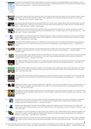 328. DIY Android Home Automation With Free Smartphone Application
Ever wanted to make your home automated? Wanted to control the lights, fan, and other
appliances from your smartphone? Or wanted a tutorial about connected devices and getting started with them? Our DIY Android Home Automation project will
show you how to make your home…... Listed under: Home Automation Projects
329. A Simple Guide to Using a Hall Effect Sensor With Arduino
Have you ever wanted to make a project that involved contact-less sensing? For example: to detect a
door closing, to count the number of revolutions of a wheel, or make a speedometer? Then this Arduino Hall Effect sensor tutorial is for you! This project
uses…... Listed under: Sensor – Transducer – Detector Projects
330. IMU Interfacing Tutorial Get started with Arduino and the MPU 6050 Sensor
In this post, I will be reviewing a few basic IMU (Inertia Measurement Unit) sensors
that are compatible Arduino. I will also give a short tutorial for interfacing an Arduino with the best IMU sensor available. IMU sensors like the MPU 6050 are
used in…... Listed under: Sensor – Transducer – Detector Projects
331. An Easy Way to Build an Arduino Powered Motion Sensor Alarm
Have you ever wanted to build a project that had could detect the presence of a person in a
room? If so, then you can do this very easily using the PIR (Passive Infra Red) Motion sensor. This Arduino motion sensor can detect the presence of a…... Listed
under: Sensor – Transducer – Detector Projects
332. DIY Music Keyboard: How to Make Sounds With Arduino
Making cool things with an Arduino is something, but making musical instruments out of an Arduino is
something else! So behold, here comes the Musical-duino, an Arduino keyboard. To see what this does, check out the demo video at the bottom of this page.
They say…... Listed under: Sound – Audio Projects
333. How to Make an Arduino Powered Lamp Dimmer
Ever wondered how to bring an Arduino board into your daily life? We often adjust the display brightness of
our mobile phones to suit to our need. With this project, you can do that for your bedside lamps or any other lighting at home. We…... Listed under: Other
Projects
334. How to Make Your First Robot Using Arduino
One of the simplest projects you can make for your first time using an Arduino is an obstacle avoiding robot. If you
are a beginner to Arduino and want to learn more about it, this Arduino robot tutorial will teach you the basics while you…... Listed under: Robotics –
Automation Projects
335. How to Shrink Your Arduino Projects: Making a Permanent Circuit Board
When you make a project using Arduino, it usually contains a lot of jumper connections
on the breadboard and the project will not be a permanent one. If you want to make any other project using that Arduino, you will have to remove all the
connections made on it and to…... Listed under: Other Projects
336. How to Make a POV Display Using LEDs and Arduino
Here is a simple project using an Arduino and some LEDs. What we are going to learn here today is how to
make a POV display or Persistence-Of-Vision display. It is made out of just 6$ worth of components. This tutorial gives will teach you…... Listed under: LED
Projects
337. How to Build an Arduino Speaker That Plays Music in Minutes
The main thing which makes this project super simple is that this project requires only one extra
component. If you are new to Arduino, this tutorial will help you get familiar with Arduino and learn the basics of Arduino programming. This musical project
has a…... Listed under: Other Projects
338. How to Make a 8bit Dot Matrix Display Using Arduino
A simple project to display cool 8bit art and animation on your backpack! This is a quick and easy project
you could finish off in minutes and show off to your friends. What it does is, when you move your backpack, a dot matrix display turns…... Listed under: LED
Projects
339. Interfacing: How to Make an Arduino Uno UltraSonic Range Finder!
A range finder is a device used to find the distance from a point to the nearest obstacle. This
device uses ultrasonic technology to measure the distance. You can consider it like an electronic, hassle-free version of a measuring tape with a measuring
range of…... Listed under: Other Projects
340. How to Make an Audio Player with Speaker Using the Arduino Uno!
This Arduino project is a simple and fun project you can build in 10-15 minutes. The result of
this make will be an Arduino audio player that plays “.wav” files. It consists of a speaker, a simple transistor acting as an amplifier, and a micro-SD card…... Listed
under: Other Projects
341. Bluetooth Basics: How to Control an LED Using a SmartPhone and Arduino
Ever thought of controlling any of your electronic devices with your smart phone?
How about a robot or any other device? Wouldn’t it be cool to control them with your smartphone? Here is a simple tutorial for interfacing an Android
Smartphone with Arduino via Bluetooth! Required…... Listed under: LED Projects
342. ESP8266 Tutorial: Programming the Onboard GPIO Pins
The ESP8266 is a great tool for enabling your project to access the internet. You can plug it into an
Arduino easily as shown and allow your project to communicate through the internet. Or even more exciting, to control it from anywhere in the world!…... Listed
under: Other Projects
343. Audio Amplifier Circuit on PCB Using LM386
In this project, we tend to area unit getting to create a Headphone/Audio electronic equipment by exploitation self-
designed PCB. This project is especially designed for amplifying the audio signal from the headphones however we will additionally use it for amplifying the
subwoofer or speaker output,…... Listed under: Sound – Audio Projects
344. Arduino Weather Station
How cool would it be to have your own Arduino weather station right in your backyard? Sounds fun? Geeky? Having your own weather
station means that you don’t need any more inaccurate results from the weather channel! You can even log the data and play…... Listed under: Other Project
Ideas
345. How to Make a Water Level Indicator with Arduino 6 11
Knowing the amount of water in an overhead tank can be one tedious task. Usually, you’ll end up climbing up the stairs to
the tank and checking the level manually or you’ll you hear the water overflowing from the top. But these days electronic water level indicators…... Listed under: Other Projects

 