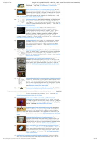10/18/23, 10:41 AM Advanced View of Atmega Microcontroller Projects List - Projects Tutorials Code Library for Atmels Atmega32 AVR
https://atmega32-avr.com/advanced-view-atmega-microcontroller-projects-list/ 120/144
processor and two 7-segments LED as display. There are two buttons for set and
start the timer.…... Listed under: AVR ATmega Projects, Calculator Projects
1649. Wireless Internet Radio Receiver using AT90CAN128 Microcontroller This stand-
alone internet wireless music player, named as Wireless MP3 (WMP3), uses Atmel
AVR AT90CAN128 microcontroller as main ‘brain’. The device can play music from
internet radio stations like Shoutcast (www.shoutcast.com), connect to shared
network drives and play mp3 files. Ubiquitous 802.11b wireless link is…... Listed
under: AVR ATmega Projects, Internet - Ethernet - LAN Projects
1650. Low-cost AVR programmer Before using this programmer.... Be carefull with using
this programmer, because it has no insulation circuitry! Especially when using
high voltages e.g. 110/230 Vac on your project. One mistake and your day can be
ruined, your expensive PC distroyed! Part list: 7x 220 ohm 1x…... Listed under: AVR
ATmega Programmers, AVR ATmega Projects
1651. SP12 serial programmer software SP12 supports the following devices:
AT90S1200, AT90S2313, AT90S8515, AT90S4414, AT90S2323, AT90S4434,
AT90S8535, AT90S2343, ATtiny22, AT90S2333, AT90S4433, ATtiny12, ATtiny13,
ATtiny15L, ATtiny26, ATtiny25, ATtiny45, ATtiny85, ATtiny2313, ATtiny861,
ATmega103, ATmega603, ATmega161, ATmega162, ATmega163, ATmega168,
ATmega8515, ATmega8535, ATmega8, ATmega16, Atmega32, ATmega48,
ATmega88, ATmega128, ATmega2561, AT90PWM3. Source: Pitronics Download the…... Listed under: AVR
ATmega Projects, Interfacing(USB - RS232 - I2c -ISP) Projects
1652. AVR assembly language What is an AVR ? First of all AVR stands for: Advanced
Virtual RISC. The founders are Alf Egil Bogen Vegard Wollan RISC (also forms
AVR). An AVR is a small microcontroller (chip, IC) which is switching digitally
(controller) by means of so called i/o's…... Listed under: AVR ATmega Projects,
Clock Projects
1653. White 7-segments clock ATtiny26 Part list 1x ATtiny26 1x xtal 4.096MHz 2x 27pf
ceramic 4x 7-segment white CC 2x pushbutton 1x 78L05 1x 47uF/16V electrolytic
1x 0.1uF/16V tantalium 1x 10k 1x 100n multilayer 8x 150 Ohm 4x 6k8 Ohm 4x
BC327-25 PNP Features (BETA) 1. Select Hrs/Min or Min/Sec…... Listed under: AVR
ATmega Projects, Clock Projects
1654. Controlling internal DAC AT90PWM3 using microcontroller Part list 1x
AT90PWM3-16SQ 2x SLO2016 LED display 1x 22uF/25V elco SMD 2x 0.1uF/16V
tant. 1206 2x 10 kOhm 1206 3x 100n multilayer 1206 1x coil 10uH SMD 1x rotary
encoder (Sharp) Digital voltage control unit his is how a value is stored into…...
Listed under: AVR ATmega Projects, Interfacing(USB - RS232 - I2c -ISP) Projects
1655. Controlling SpeakJet with an AVR microcontroller using ATmega88 microcontroller
Core Features: · Programmable, 5 channel synthesizer. · Natural phonetic speech
synthesis. · DTMF and other sound effects. · Programmable control of pitch, rate,
bend and volume. · Programmable power-up or reset announcements. · Multiple
modes of operation. · Simple interface to microcontrollers. · Simple…... Listed
under: AVR ATmega Projects, Sound - Audio Projects
1656. Modular User Interface System using ATMega88 microcontroller The IOSTRING is
a modular physical user interface system which consists of a series of three basic
board modules designed around the Atmel AVR AtMega88 MCU. Each module
type can handle switches, pushbuttons, rotary selector switches, rotary shaft
encoders, potentiometers, LED’s, LCD displays, and an…... Listed under: AVR
ATmega Projects, Interfacing(USB - RS232 - I2c -ISP) Projects
1657. Switching between Red, Green and Blue (or Blue1 or/and Blue2 for an RGBB type) using AVR
microcontroller Switching between Red, Green and Blue (or Blue1 or/and Blue2
for an RGBB type): An RGB LED is a LED which has three (or four for an RGBB type)
semi-conductor LED's in one normal housing i.e. standard 5 mm. The Red LED is
made of…... Listed under: AVR ATmega Projects, Other Projects
1658. AVR Based Operating System using ATMega32 microcontroller kaOS project is
real-time, multithreaded, preemptive operating system for the Atmel Mega32
microcontroller. It can loads and executes programs from a Secure Digital or
MMC card. The system waits for a card to be inserted and a reset button to be
pressed, at which point…... Listed under: AVR ATmega Programmers, AVR ATmega
Projects
1659. 3D Color LED Graphics Display using ATmega32 microcontroller This 3-
dimensional graphics display system which named as MaJaTron consists of 125
RGB LEDs arranged in a cube of 5x5x5 dimension. Each LED is a multicolor Red,
Green and Blue LED and the control circuit of the system can individually control
the intensity of each…... Listed under: AVR ATmega Projects, LED Projects
1660. A GLCD connected to an AVR microcontroller using ATmega8 microcontroller A
GLCD connected to an AVR microcontroller The PVG120602EGE is a 128x64 pixel
graphic (grey) LCD with lightblue EL backlight and two KS0108 controller chips
and one KS0107 line (colums) driver (64 display lines COM1 - COM64) The first
KS0108 drives segments 1 to 64…... Listed under: AVR ATmega Projects, Video -
Camera - Imaging Projects
1661. Open Source AVR Temperature Controller using ATmega48 microcontroller The open source project
allows you to control DC appliances based on the temperature of two thermistor inputs. It uses AVR
This website uses cookies to improve your experience. We'll assume you're ok with this, but you can opt-out if you wish. Privacy Policy
ACCEPT
 