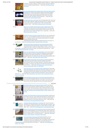 10/18/23, 10:41 AM Advanced View of Atmega Microcontroller Projects List - Projects Tutorials Code Library for Atmels Atmega32 AVR
https://atmega32-avr.com/advanced-view-atmega-microcontroller-projects-list/ 137/144
individually in software, enabling it to display amazing 3d animations! 8x8x8 LED
cube now available, by popular demand:…... Listed under: AVR ATmega Projects,
LED Projects
1895. Infrared Proximity Sensing Coffee Table Module & Color Changing Glowing Faucet using Microcontroller
ATMEGA48 This is merely an instructable to explain how this device operates. I
hope everything is not too obfuscated. This prototype consists of three 8x8”
modules. Each module operates independently of each other. Each module
consists of 4 “pixels”. Each pixel is 4 inches square and…... Listed under: AVR
ATmega Projects, Home Automation Projects
1896. The Multi-format Clock – Gift contest I tend to have good ideas when I don't need
them but when I need them I always face the black wall of no inspiration. I had to
come up with an idea for a present for Jeff-O. After a long week without
inspiration, I came…... Listed under: AVR ATmega Projects, Clock Projects
1897. Make a 8×10 L.E.D Matrix using the Arduino and 4017 decade counter In this
instructable I will show you how to build a quite fancy 8 by 10 L.E.D matrix(with
scrolling text and animations) using the Arduino and 4017 decade counter. This
type of matrix is easy to make and program and it is a good way…... Listed under:
AVR ATmega Projects, LED Projects
1898. LED Binary Calculator using Microcontroller ATtiny2313 You can't calculate binary
values "as is" on most handheld calculators and using the windows one is just a
pain, so i decided to make my very own (binary only) calculator. This calculator
supports all the basic functions like :
NOT,OR,AND,XOR, addition,subtraction,multiplication,division and modulo. So
join me as we…... Listed under: AVR ATmega Projects, Calculator Projects, LED Projects
1899. Debugging AVR code in Linux with simavr using Microcontroller ATTiny85 I
recently started programming AVR chips, namely the ATTiny85. They can be
programmed using C, compilers are readily available in Ubuntu, and you can do a
LOT with them - just search for avr on this site! Anyway, I was having some trouble with my…... Listed
under: AVR ATmega Projects, RTOS - OS Projects
1900. Power your Arduino/AVR with a Hand-Cranked Battery If you've ever wanted to
power your Arduino or AVR from a battery for development testing (batteries
have different power delivery qualities than, say, transformed AC or even a
regulated wall wart in DC) testing but were tired of going through batteries (Hey, I
admit…... Listed under: AVR ATmega Projects, Battery Projects
1901. USB controlled home automation hack using Microcontroller ATmega8 Hack a
wireless home automation system to be USB controlled using two AVR
microcontrollers! Check out the video! The system is really more responsive, but
the browser on my phone is slow. Skills ans tools There are two ways of hacking
an RF remote to…... Listed under: AVR ATmega Projects, Home Automation
Projects, Interfacing(USB - RS232 - I2c -ISP) Projects
1902. Music Playing Alarm Clock using Microcontroller AT90USB1286 This Instructable
will be about designing a music player from using various building blocks. You will
understand the communication between the microcontroller, memory, computer,
LCD display, RTC, IR remote, and the music file decoder. I will try my best to to
teach you in a…... Listed under: AVR ATmega Projects, Clock Projects, Game - Entertainment Projects,
Sound - Audio Projects
1903. Rechargeable Battery Capacity Tester using Microcontroller ATMega168 Do you
have a pile of AA rechargeable batteries in your drawer? Some are old, some are
new, but which sets would you bring with your camera on your next trip, and
which ones are past their useful life? I like using rechargeable batteries, but…...
Listed under: AVR ATmega Projects, Metering - Instrument Projects
1904. Mechanized Android Figure using Microcontroller ATtiny44A These Android
figures are cute, but they don't actually do anything. Let's change that. Have a
look at the video: These are the steps to make an Android that reacts to sound,
moves it's head, sends out Morse Code messages and displays some cool light…...
Listed under: Android Projects, AVR ATmega Projects, Internet - Ethernet - LAN
Projects
1905. Numitron clock & thermometer using Microcontroller atmega48 I really like nixie
and numitron clocks, but I never worked with them before. So I decided to give it
a go. I choose numitrons because of 2 reasons: first of all nixies need a higher
voltage than numitrons to work. Nixies need around 170V…... Listed under: AVR
ATmega Projects, Temperature Measurement Projects
1906. Yet Another Daft Punk Coffee Table (5×5 LED Matrix) Yes, I know this has been
done before, but I wanted to build my own, using as few parts as possible. I built
this as a table top or wall mount model, but it can be scaled up to make a coffee
table. I built…... Listed under: AVR ATmega Projects, Home Automation Projects
1907. Build your own Wifi radio using Microcontroller ATmega16 The internet hosts lots
and lots of online radiostreams, most of them with a certain theme, ranging from
old time classics to Tibetian riverdancing. I must admit that I love to listen to them
while I'm building stuff, as I can choose the music I…... Listed under: AVR ATmega
Projects, Internet - Ethernet - LAN Projects, Radio Projects
1908. How to get started with Eclipse and AVR Programming AVRs is fun, but
sometimes the manufacturers development environments make code
maintenance a chore. If your looking for a free, cross platform, high quality piece
of software for programming AVRs Eclipseis a good choice.Moving to an
Integrated Development Environment (IDE), such as Eclipse is…... Listed under: AVR ATmega Projects,
How To - DIY - Projects
This website uses cookies to improve your experience. We'll assume you're ok with this, but you can opt-out if you wish. Privacy Policy
ACCEPT
 
