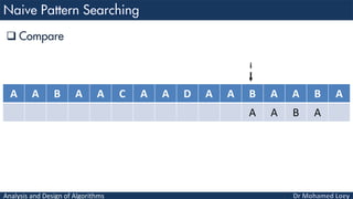 Analysis and Design of Algorithms
 Compare
A A B A A C A A D A A B A A B A
A A B A
i
 