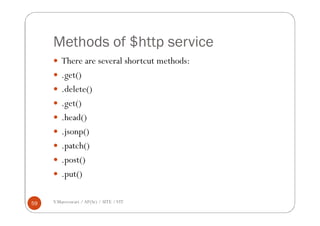Methods of $http service
 There are several shortcut methods:
 .get()
 .delete()
 .get()
 .head()
 .jsonp()
 .patch()
 .post()
 .put()
V.Mareeswari / AP(Sr) / SITE /VIT59
 