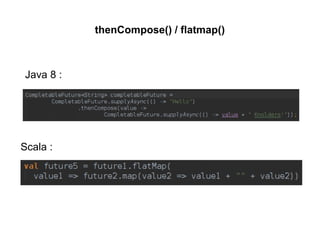 thenCompose() / flatmap()
Java 8 :
Scala :
 