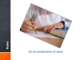 Rules
Do all components of value
 