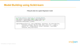 Model Building using Scikit-learn
Fitting the data into Logistic Regression model:
 