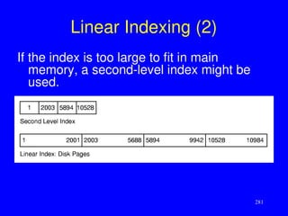 281
Linear Indexing (2)
If the index is too large to fit in main
memory, a second-level index might be
used.
 