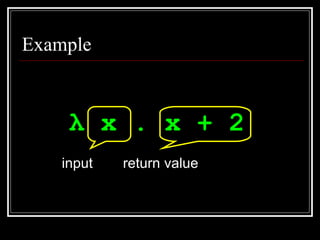 Example λ  x . x + 2   input return value 