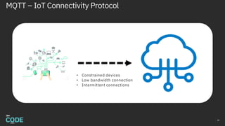 MQTT – IoT Connectivity Protocol
24
• Constrained devices
• Low bandwidth connection
• Intermittent connections
 