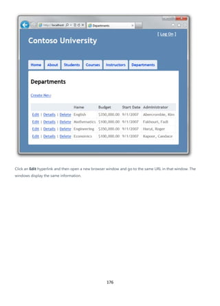 176
Click an Edit hyperlink and then open a new browser window and go to the same URL in that window. The
windows display the same information.
 