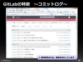 GitLabの特徴

～コミットログ～

※ 運用環境のため、画像をぼかしています
© CROOZ,Inc.

28

 