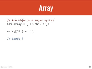 Functions
// Short notation in object definition
const incrementer = {
incr(a) {
return a + 1;
},
};
incrementer.incr(3); // 4
// Long notation: function definition
function incr(a) {
return a + 1;
}
// Long notation: function expression
const incr = function(a) {
return a + 1;
}
38
 