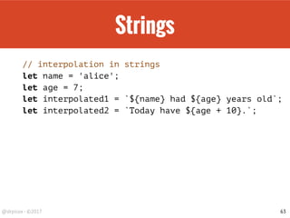 Async/Await
// Traditional callback
setTimeout(() => {
console.log('5 seconds passed');
}, 5000);
const cb = () => console.log('5 seconds passed');
setTimeout(cb, 5000);
63
 