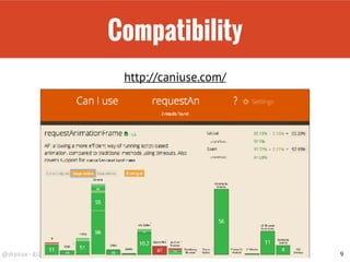 Compatibility (III)
9
http://caniuse.com/
 