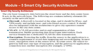 Module – 5 Smart City SecurityArchitecture
Smart City Security Architecture:
78
Internet of Things(Elective 2) Prepared by Dr. MK Jayanthi Kannan
 