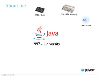 1997 - University
About me
1990 - 68K assembly1986 - Basic
1995 - OOP
onsdag 25 september 13
 