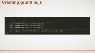 94
Creating gruntfile.js
 