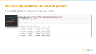 Use case implementation of Linear Regression
2. Load the Dataset and extract independent and dependent variables:
 