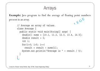 Data Types, Variables, and Arrays in JAVA