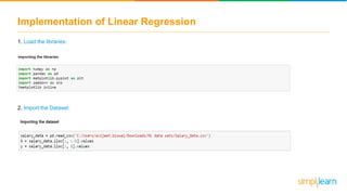 Implementation of Linear Regression
1. Load the libraries:
2. Import the Dataset:
 