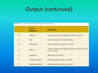 18
Output (continued)
 