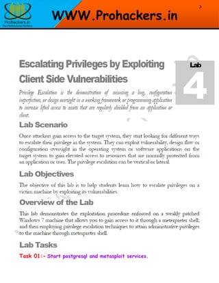 3
WWW.Prohackers.in
Task 01:- Start postgresql and metasploit services.
 