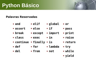 Palavras Reservadas
Python Básico
 