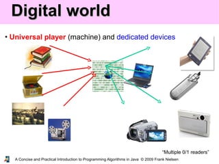 A Concise and Practical Introduction to Programming Algorithms in Java © 2009 Frank Nielsen
Digital worldDigital world
• Universal player (machine) and dedicated devices
“Multiple 0/1 readers”
 