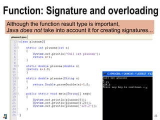 22A Concise and Practical Introduction to Programming Algorithms in Java © 2009 Frank Nielsen
Although the function result type is important,
Java does not take into account it for creating signatures...
Function: Signature and overloading
 