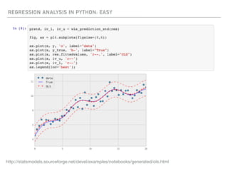 REGRESSION ANALYSIS IN PYTHON: EASY
http://statsmodels.sourceforge.net/devel/examples/notebooks/generated/ols.html
 
