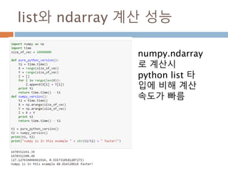 __getitem__ 비교
numpy.ndarray 타입에서는 __getitem__에 논리
연산 등 다양한 처리를 허용
22
 