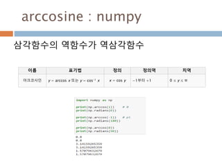 원을 이용한 삼각함수 정의
xy 좌표평면에서 반지름의 길이가 r인 원을 그리
고 임의의 점을 P일 경우 OP가 이루는 각에 대해
한가지 값을 결정
반지름이 1인 경우
431
 