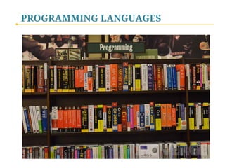 Systems programmers write programs to maintain and
control computer systems software, such as operating
systems and database management systems.  
 
These workers make changes in the instructions that
determine how the network, workstations, and CPU of the
system handle the various jobs they have been given and
how they communicate with peripheral equipment such as
printers and disk drives.
PROGRAMMING LANGUAGES
 