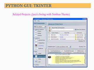 PYTHON GUI: TKINTER
Related Projects (Java’s Swing with Nimbus Theme)
 