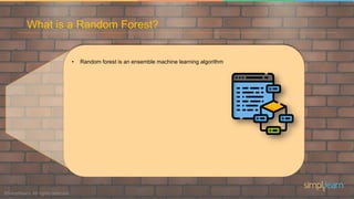 • Random forest is an ensemble machine learning algorithm
What is a Random Forest?
 