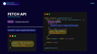 Babel Coder
Babel Coder
https://www.babelcoder.com
FETCH API
Content-Type: application/json
PATCH /api/products/1
 