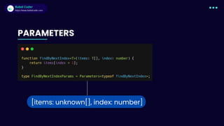 Babel Coder
Babel Coder
https://www.babelcoder.com
PARAMETERS
[items: unknown[], index: number]
 
