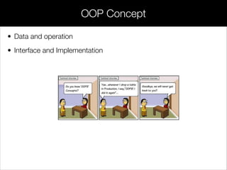 • Data and operation
• Interface and Implementation
OOP Concept
 