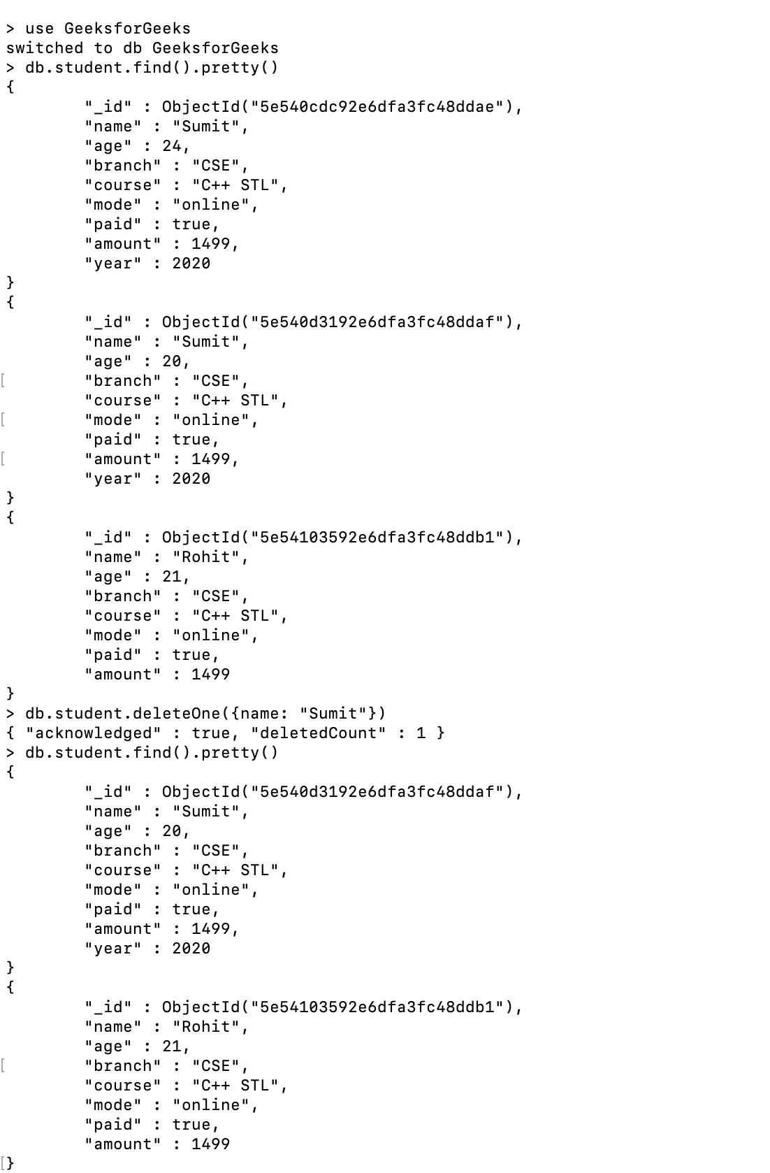 delete operation example