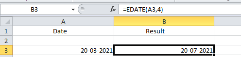 EDATE Function Example 1