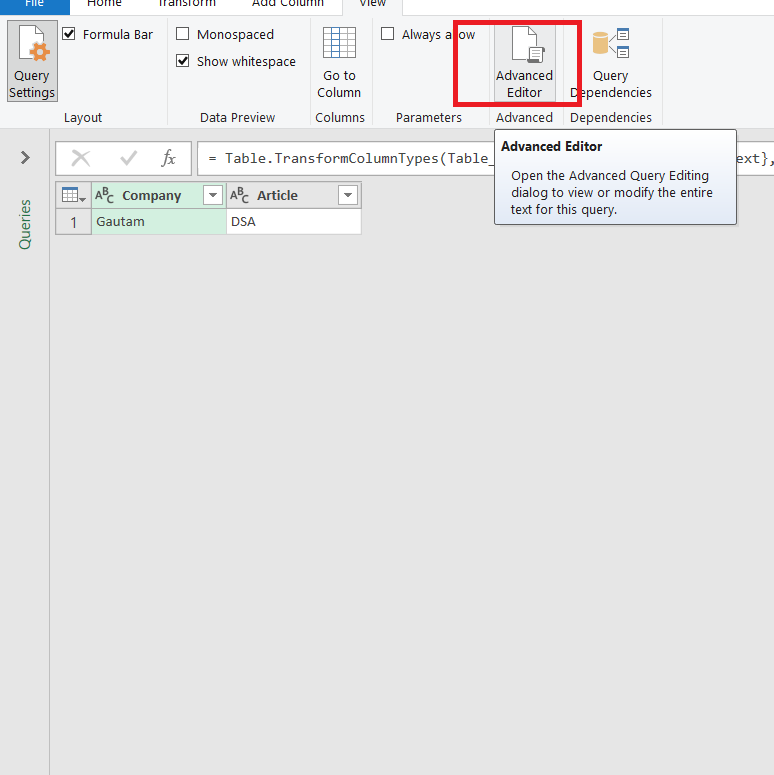 opening advance editor for code