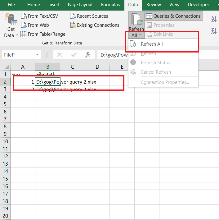 change path to file 2, and refresh all