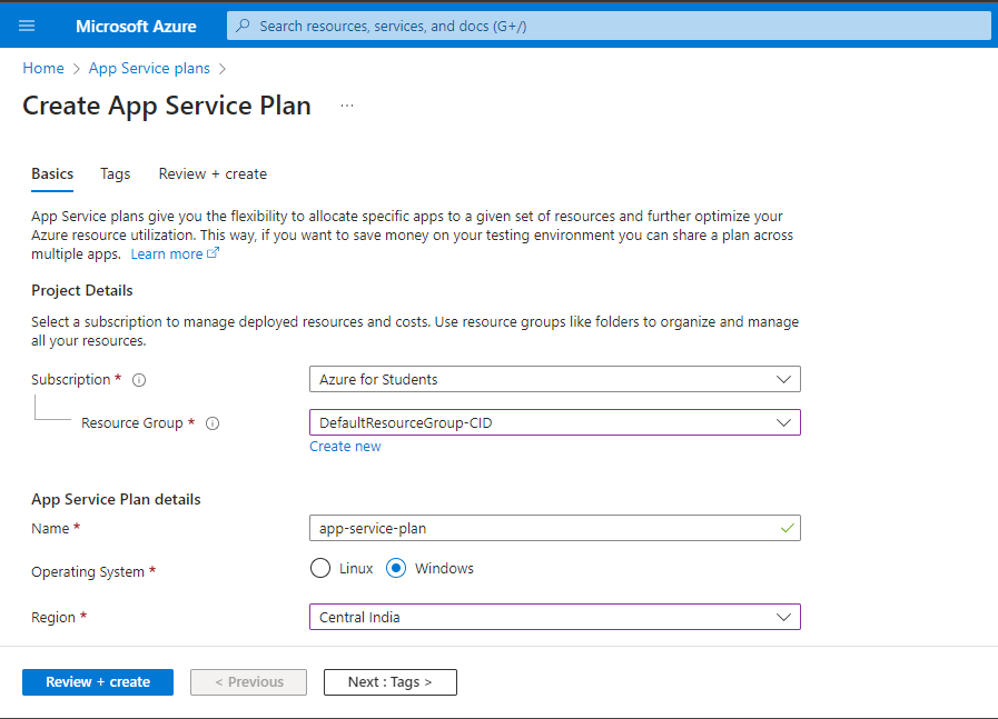 Create Service Plan