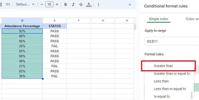 Conditional Formatting in Google Sheets 