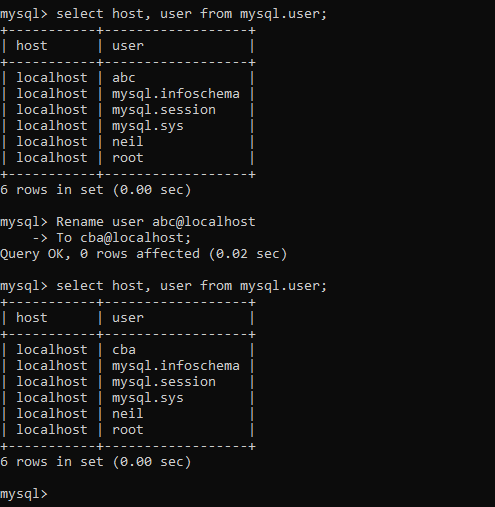 Mysql Rename User 1