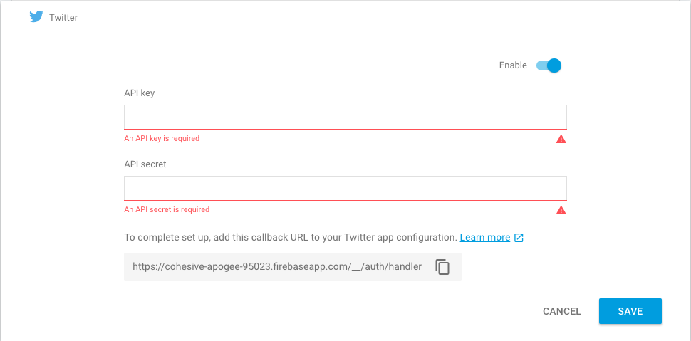 Firebase Twitter setup Firebase Twitter setup