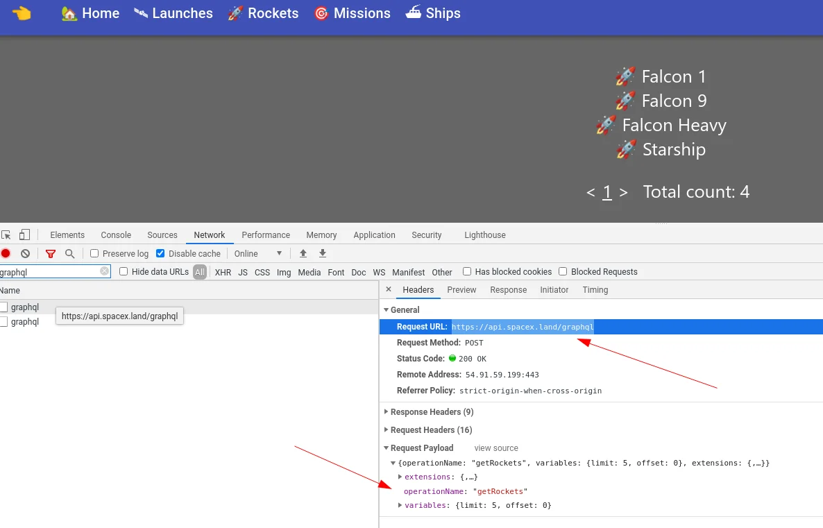 example graphql data SpaceX items