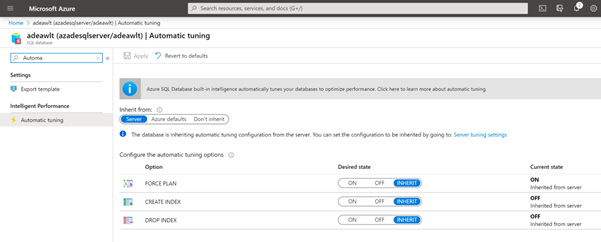 Figure 2.42 – Automatic tuning in the SQL database
