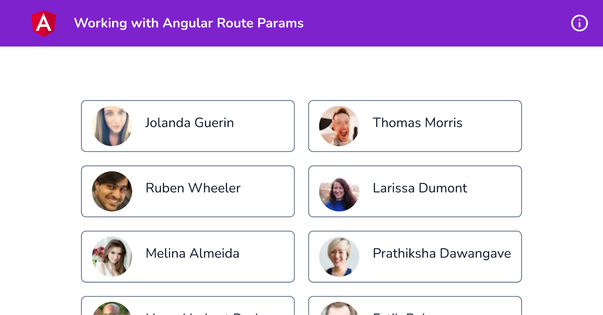 Figure 7.8 – ng-route-params app running on localhost:4200