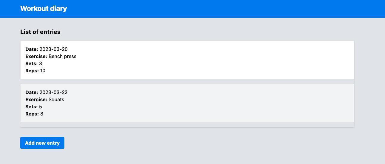 Figure 4.1 – Gym diary application UI
