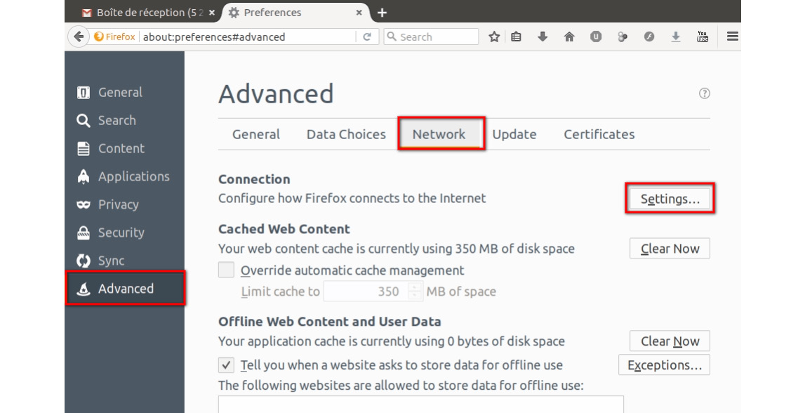 Figure 1.9: Proxy selection in Firefox – Network
